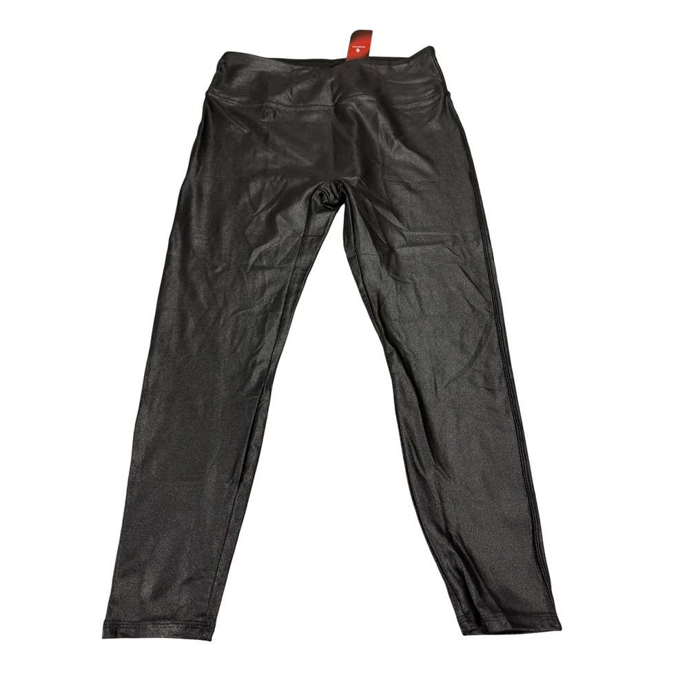 Santiny Womens Metallic Black Faux Leather High Waisted Leggings Size 25L NWT